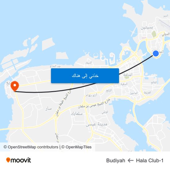 Hala Club-1 to Budiyah map