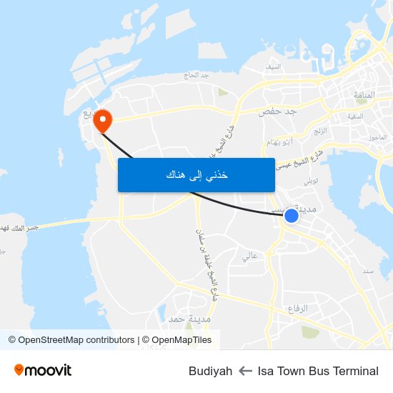 Isa Town Bus Terminal to Budiyah map