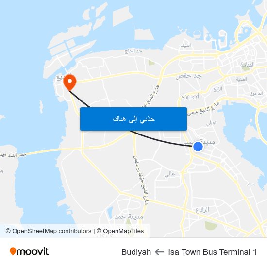 Isa Town Bus Terminal 1 to Budiyah map