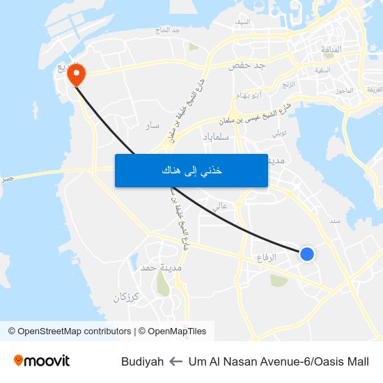 Um Al Nasan Avenue-6/Oasis Mall to Budiyah map