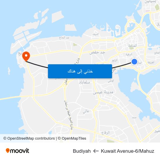 Kuwait Avenue-6/Mahuz to Budiyah map
