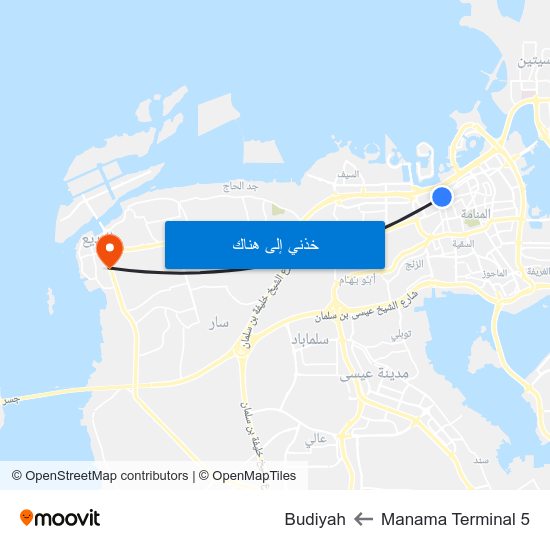 Manama Terminal 5 to Budiyah map