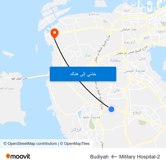 Military Hospital-2 to Budiyah map