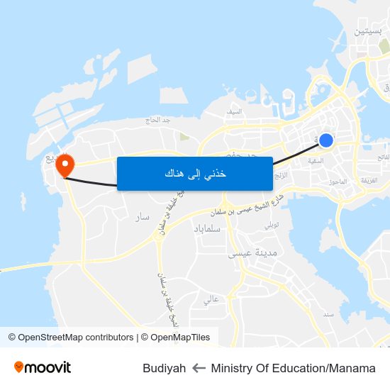 Ministry Of Education/Manama to Budiyah map