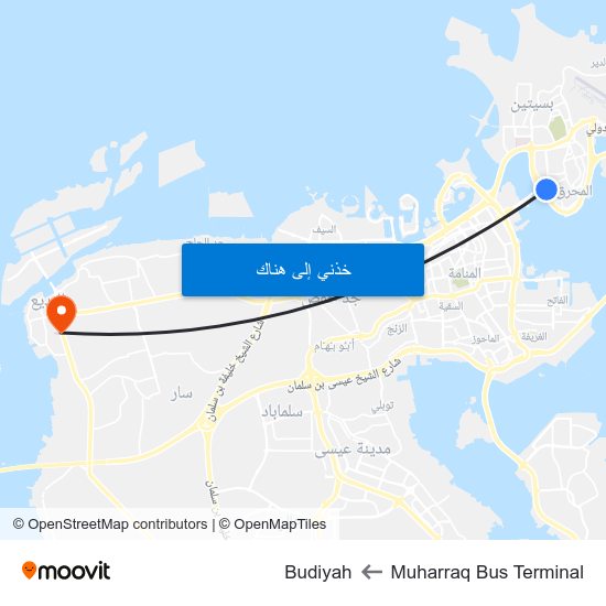 Muharraq Bus Terminal to Budiyah map