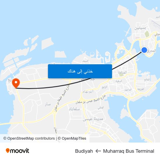 Muharraq Bus Terminal to Budiyah map