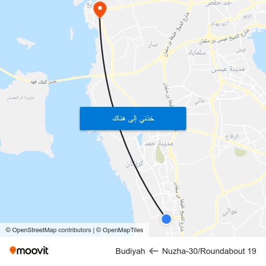 Nuzha-30/Roundabout 19 to Budiyah map