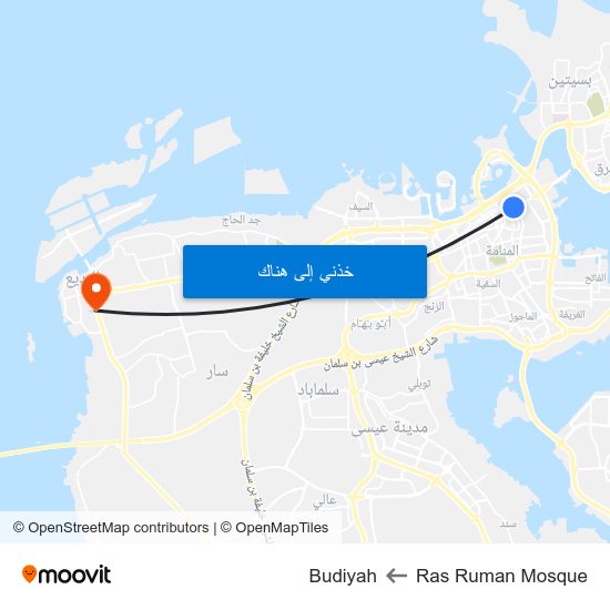 Ras Ruman Mosque to Budiyah map