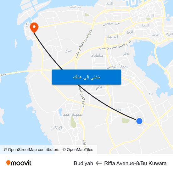 Riffa Avenue-8/Bu Kuwara to Budiyah map
