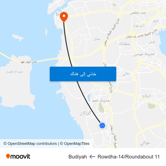 Rowdha-14/Roundabout 11 to Budiyah map