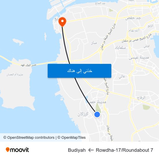 Rowdha-17/Roundabout 7 to Budiyah map