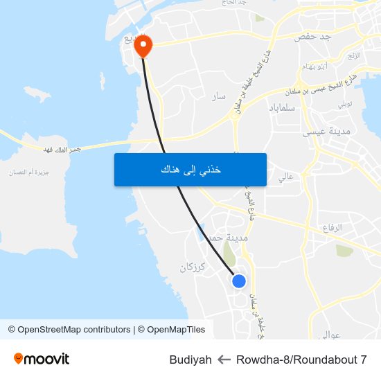 Rowdha-8/Roundabout 7 to Budiyah map