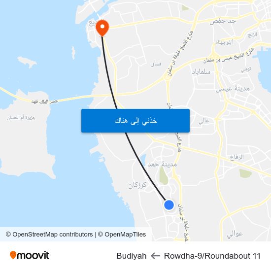 Rowdha-9/Roundabout 11 to Budiyah map