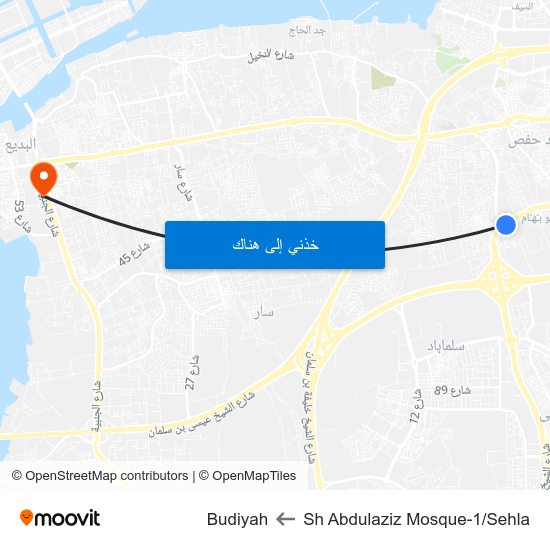 Sh Abdulaziz Mosque-1/Sehla to Budiyah map