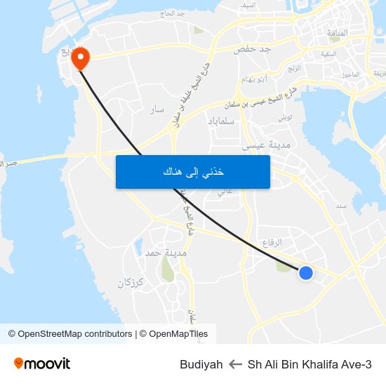 Sh Ali Bin Khalifa Ave-3 to Budiyah map