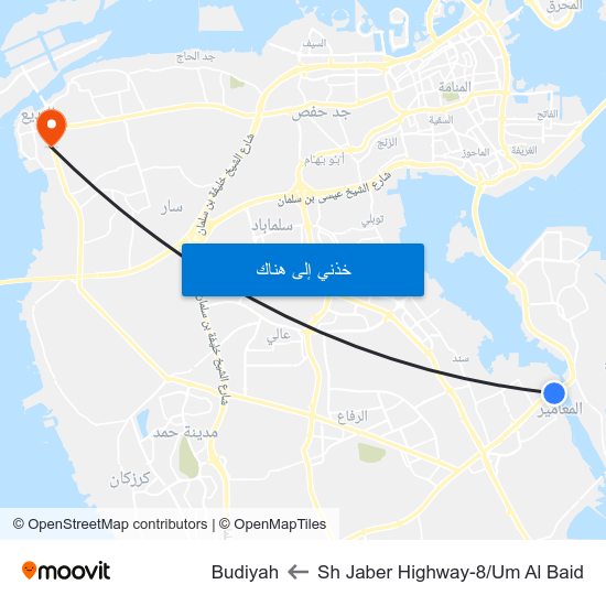 Sh Jaber Highway-8/Um Al Baid to Budiyah map