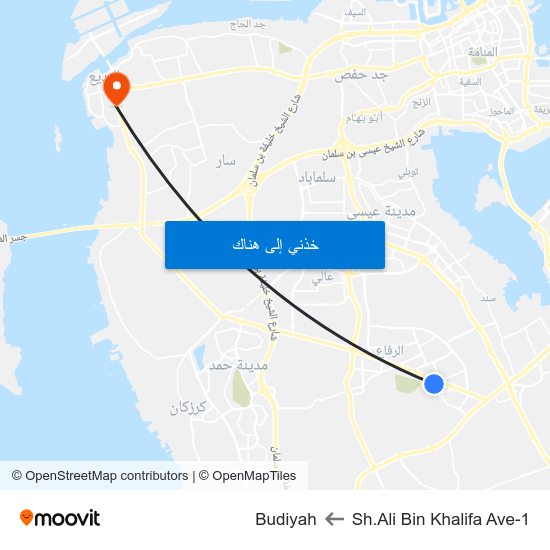 Sh.Ali Bin Khalifa Ave-1 to Budiyah map