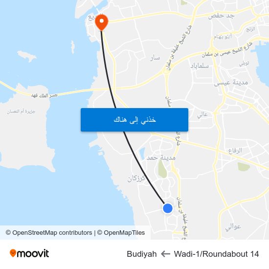 Wadi-1/Roundabout 14 to Budiyah map