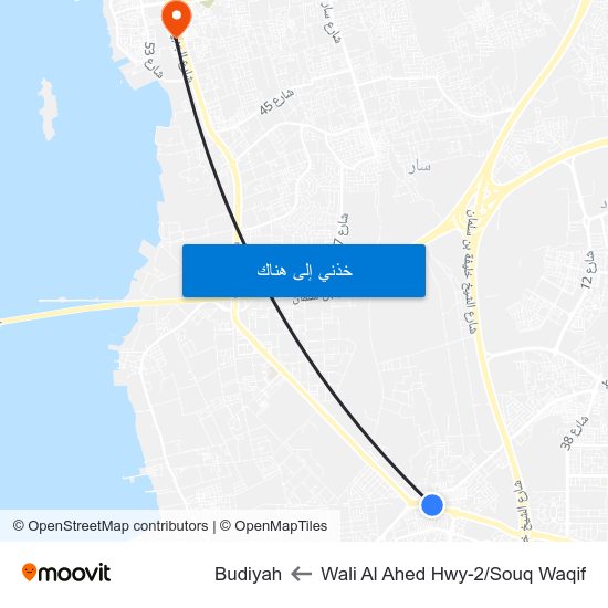 Wali Al Ahed Hwy-2/Souq Waqif to Budiyah map