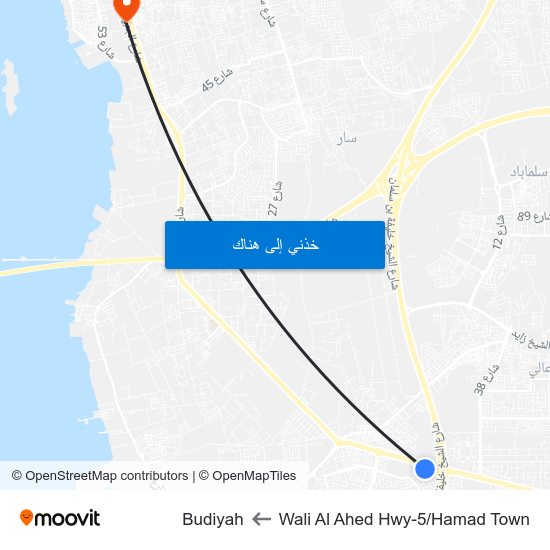 Wali Al Ahed Hwy-5/Hamad Town to Budiyah map