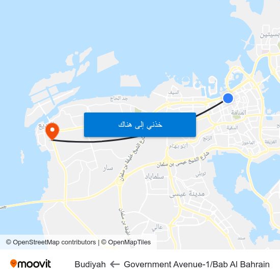 Government Avenue-1/Bab Al Bahrain to Budiyah map