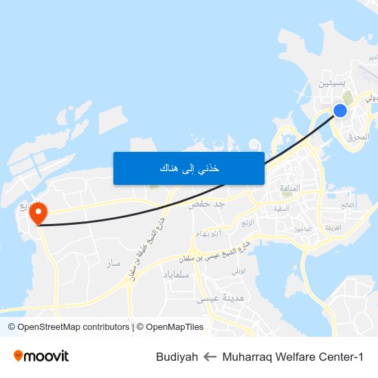 Muharraq Welfare Center-1 to Budiyah map