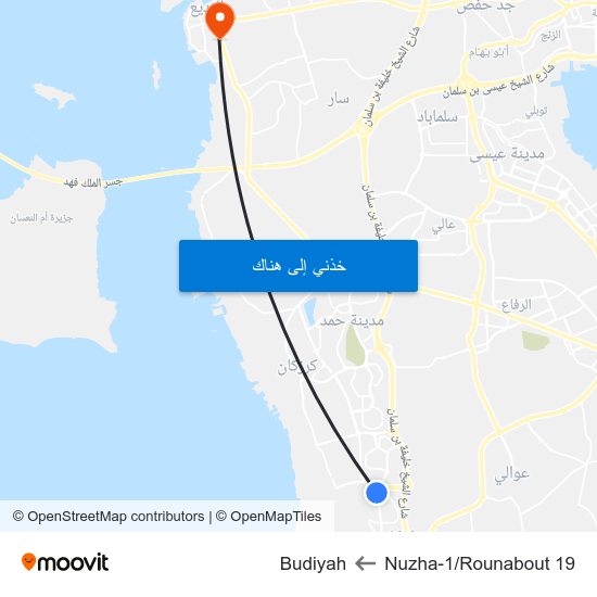 Nuzha-1/Rounabout 19 to Budiyah map