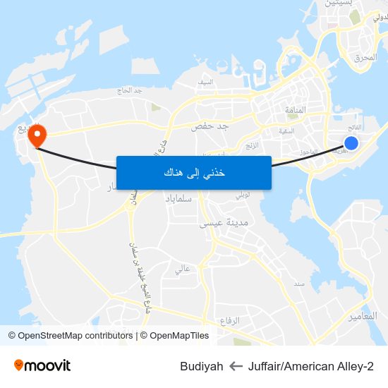 Juffair/American Alley-2 to Budiyah map