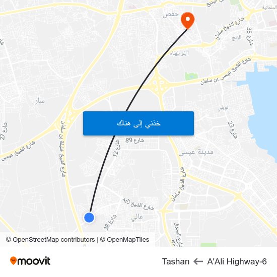 A'Ali Highway-6 to Tashan map