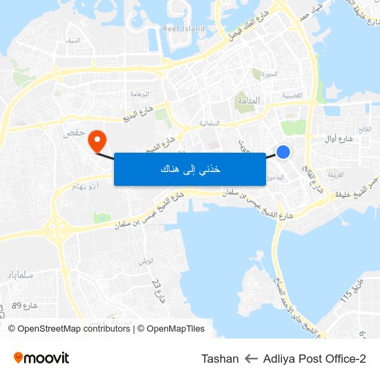 Adliya Post Office-2 to Tashan map