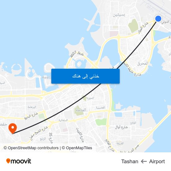 Airport to Tashan map