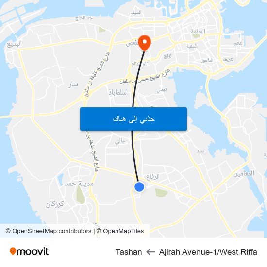 Ajirah Avenue-1/West Riffa to Tashan map