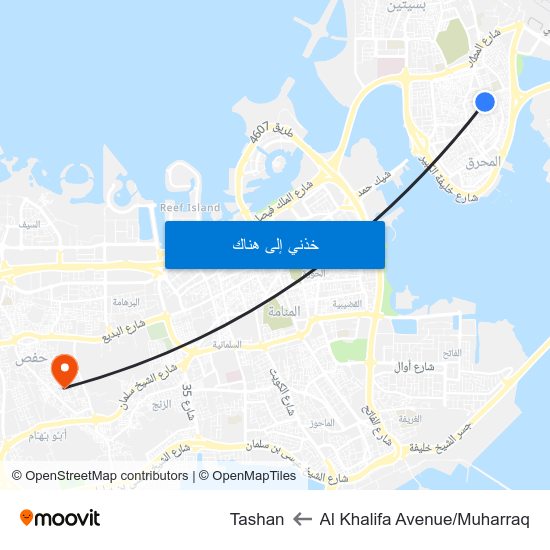 Al Khalifa Avenue/Muharraq to Tashan map