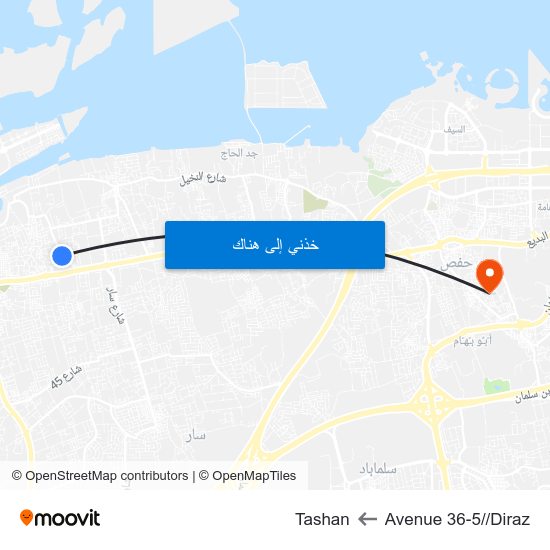 Avenue 36-5//Diraz to Tashan map