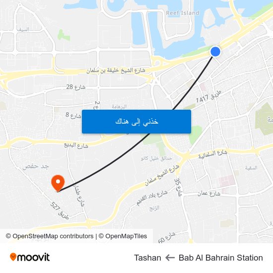Bab Al Bahrain Station to Tashan map