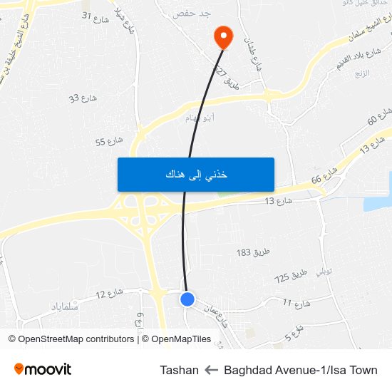 Baghdad Avenue-1/Isa Town to Tashan map