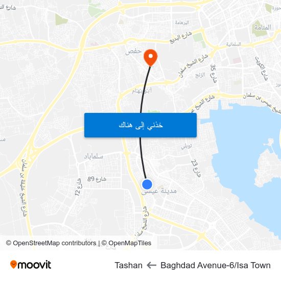 Baghdad Avenue-6/Isa Town to Tashan map