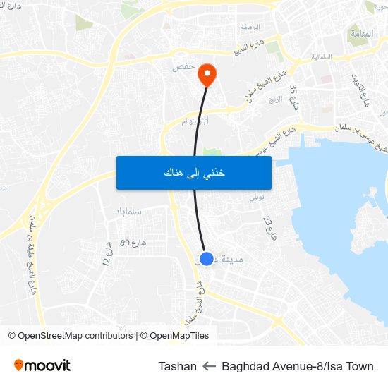 Baghdad Avenue-8/Isa Town to Tashan map