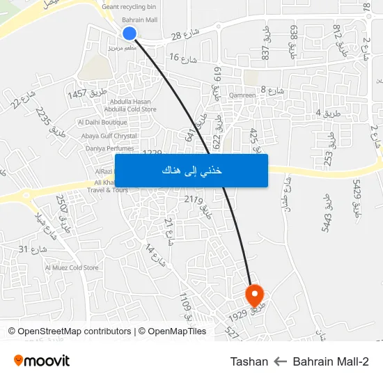 Bahrain Mall-2 to Tashan map