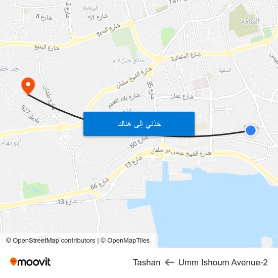 Umm Ishoum Avenue-2 to Tashan map