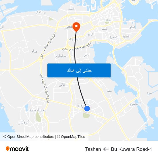 Bu Kuwara Road-1 to Tashan map