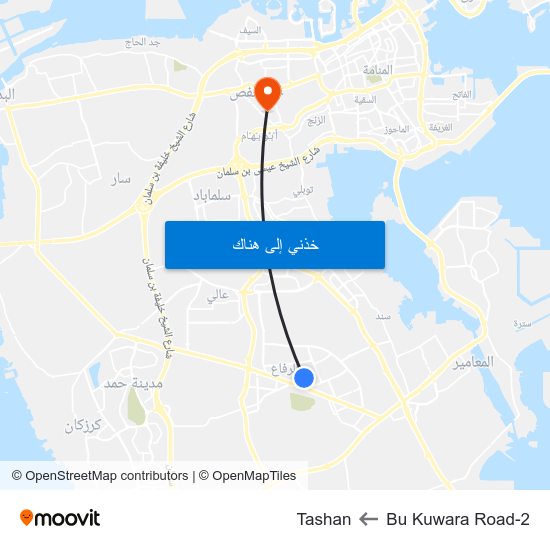 Bu Kuwara Road-2 to Tashan map