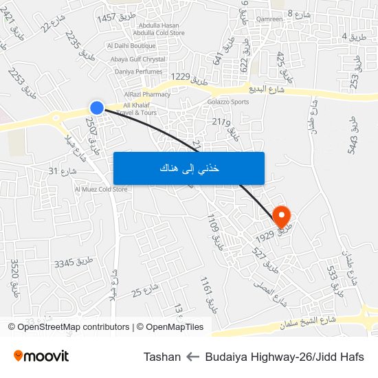 Budaiya Highway-26/Jidd Hafs to Tashan map