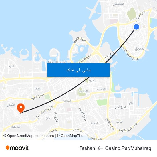 Casino Par/Muharraq to Tashan map
