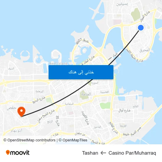 Casino Par/Muharraq to Tashan map
