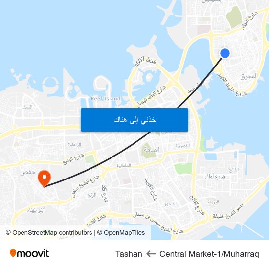 Central Market-1/Muharraq to Tashan map