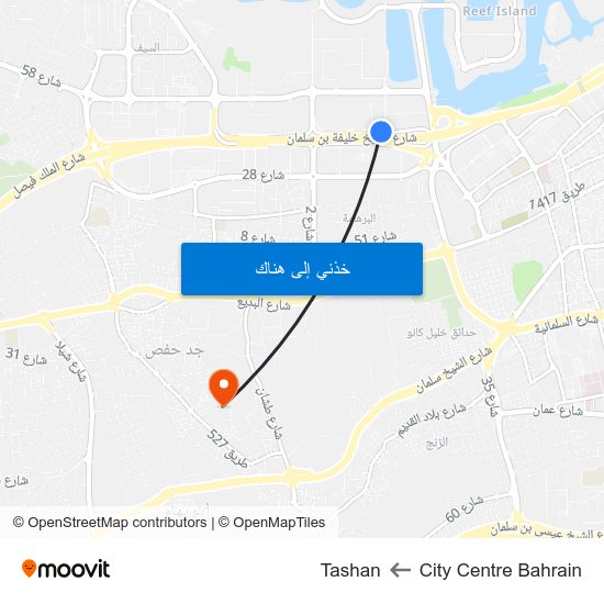 City Centre Bahrain to Tashan map