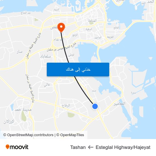 Esteglal Highway/Hajeyat to Tashan map