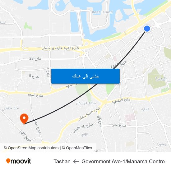 Government Ave-1/Manama Centre to Tashan map