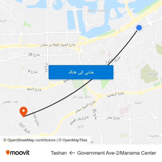 Government Ave-2/Manama Center to Tashan map